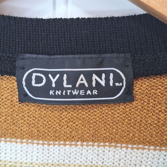 Dylani Knitwear Womens Zip Front Cardigan L ?? Stripe Long Sleeve Black Gold VTG - Picture 5 of 7
